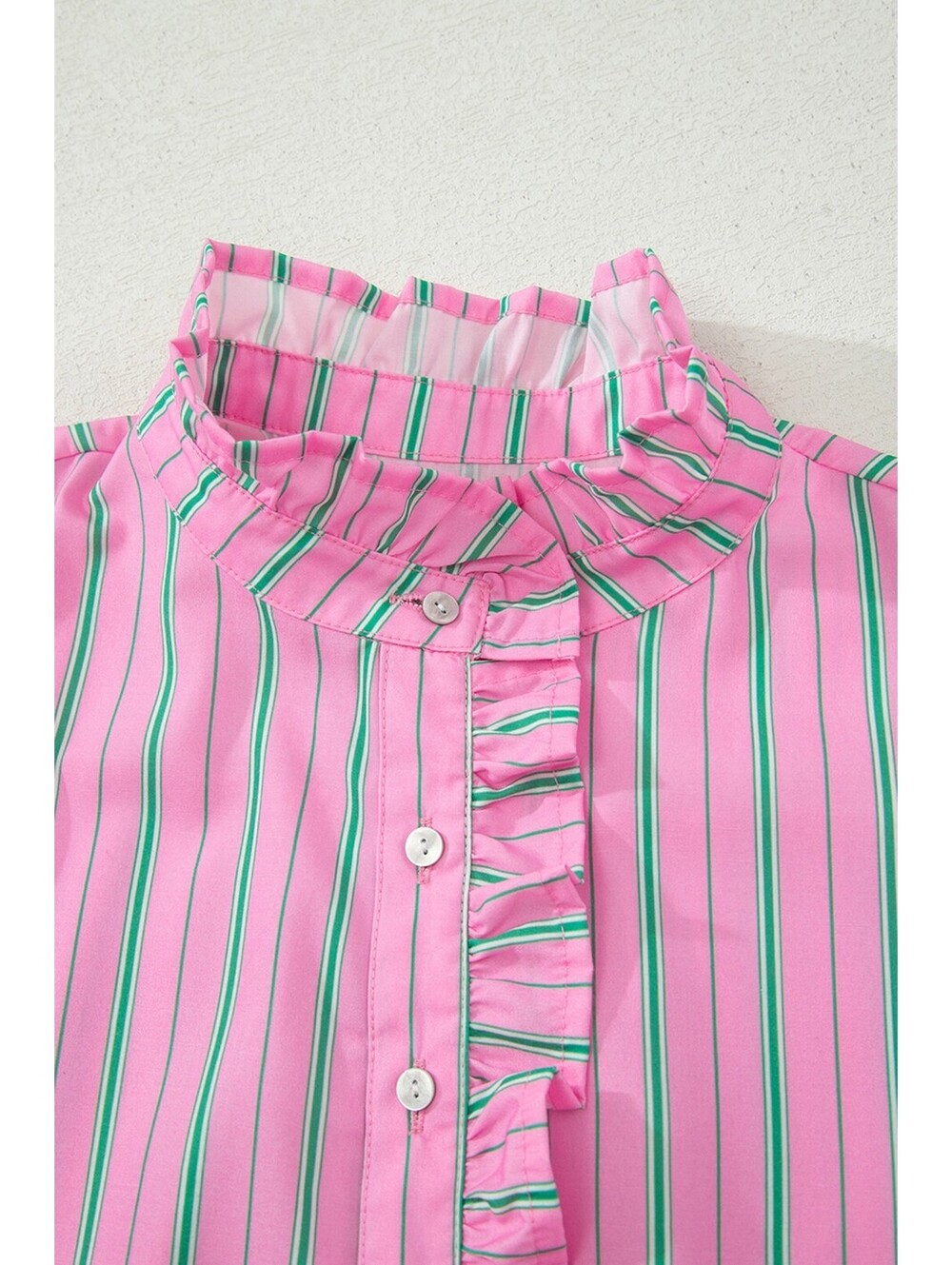 Pink Striped Ruffle Collar Button-Up Blouse - Picture 5 of 6